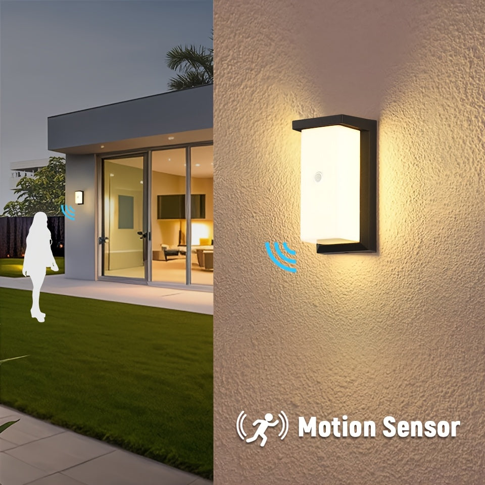 Luz de pared LED PIBAOGU 16W-30W con sensor de movimiento, IP55, alta calidad para exteriores, jardines y pasillos, 85-265V, amplio rango de voltaje, diseño negro elegante para escaleras, porches, balcones, garajes, patios, luces de patio, fijo cilíndric