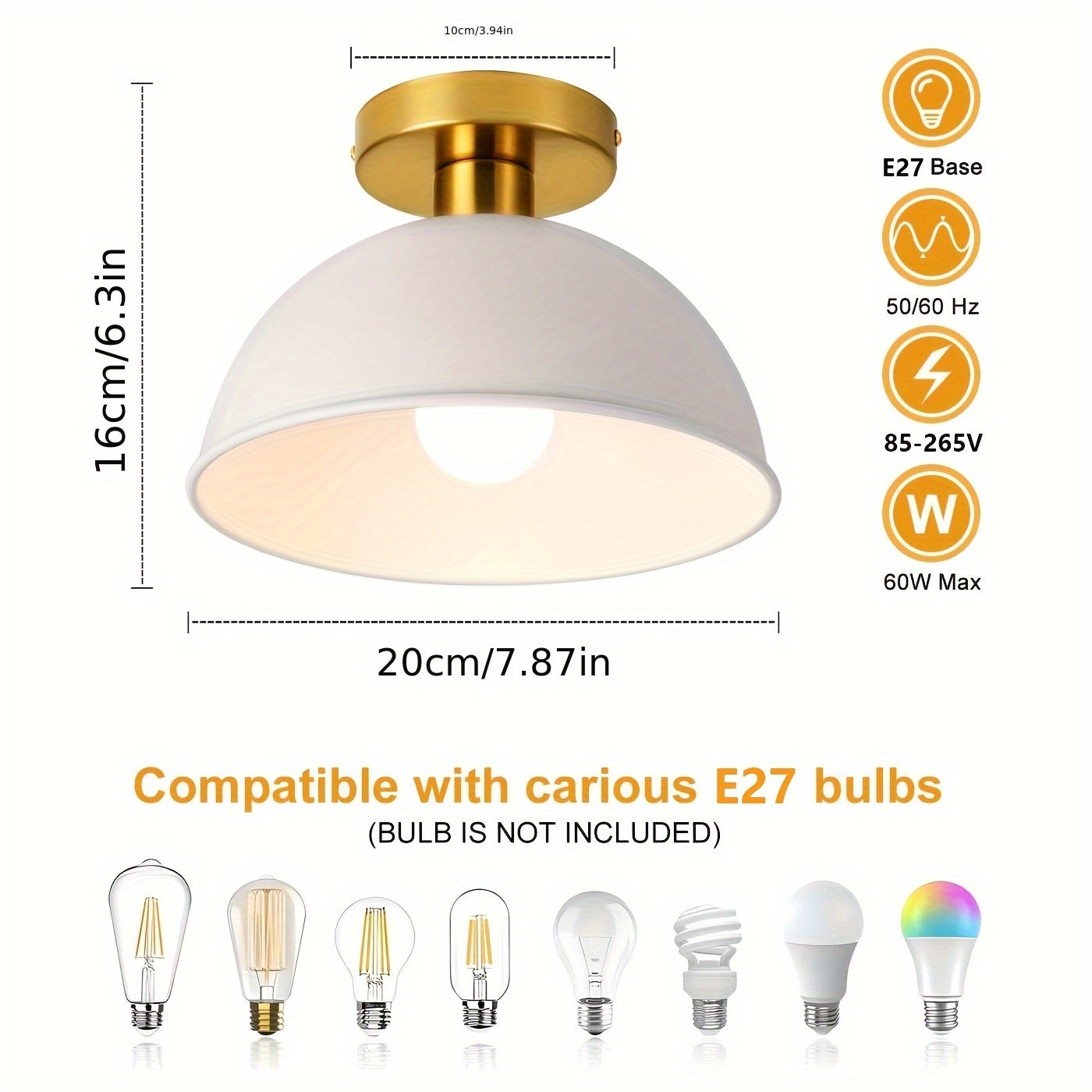 Linterna de techo estilo minimalista, fijación semienterrada en hierro fundido con portalámparas E27, ideal para pasillos, vestíbulos, dormitorios y decoración de cafeterías o tiendas. Bombilla no incluida