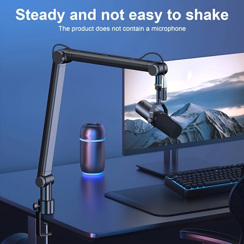 [Gótico] Soporte de micrófono desmontable de alta calidad con gestión de cables - Adaptador de rosca de 5/8" para Blue Snowman Hyper X QuadCast SoloCast AT2020 Shure SM7B MV7, aleación de aluminio, negro
