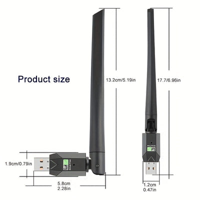 Adaptador de red inalámbrica WiFi de banda dual de 600Mhz USB, receptor externo de 2,4/5GHz para PC/Portátil/Escritorio, Plug-and-Play, Sin batería requerida, Adaptador WiFi para PC | Diseño USB elegante | Soporte de red de banda dual