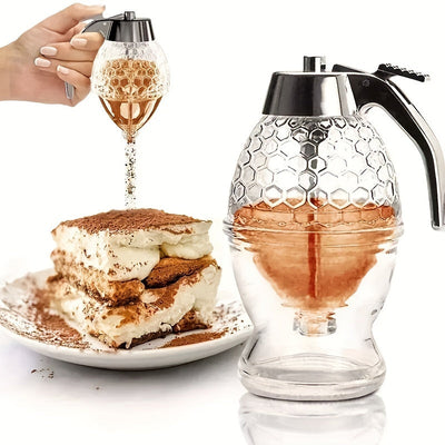 Dispensador de Miel con Estante - Organizador de Cocina Duradero para Jarabes, Salsas y Condimentos - Boquilla Fácil de Verter y Diseño Ahorrador de Espacio para Hogar y Restaurante, Material Transparente, Artesanía Funcional