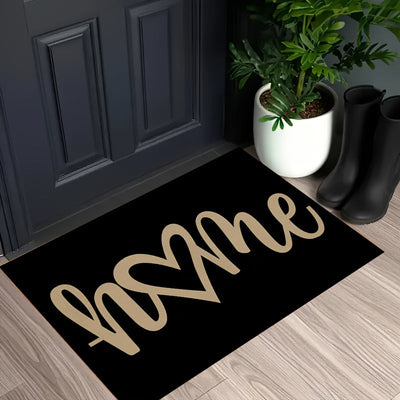 1 pieza de alfombrilla de entrada con forma de corazón "Bienvenido" - Lavar en máquina, negro con caligrafía dorada, ideal para decoración de entrada, cocina, sala de estar y dormitorio, alfombrilla para