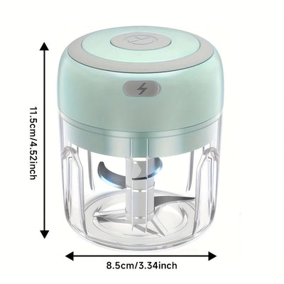 Picadora de ajo eléctrica de 250 ml con 3 cuchillas - Procesador de alimentos portátil recargable por USB para verduras, frutas y carne - Incluye varios accesorios, picadora de verduras | Gadget de cocina moderno | Plástico duradero
