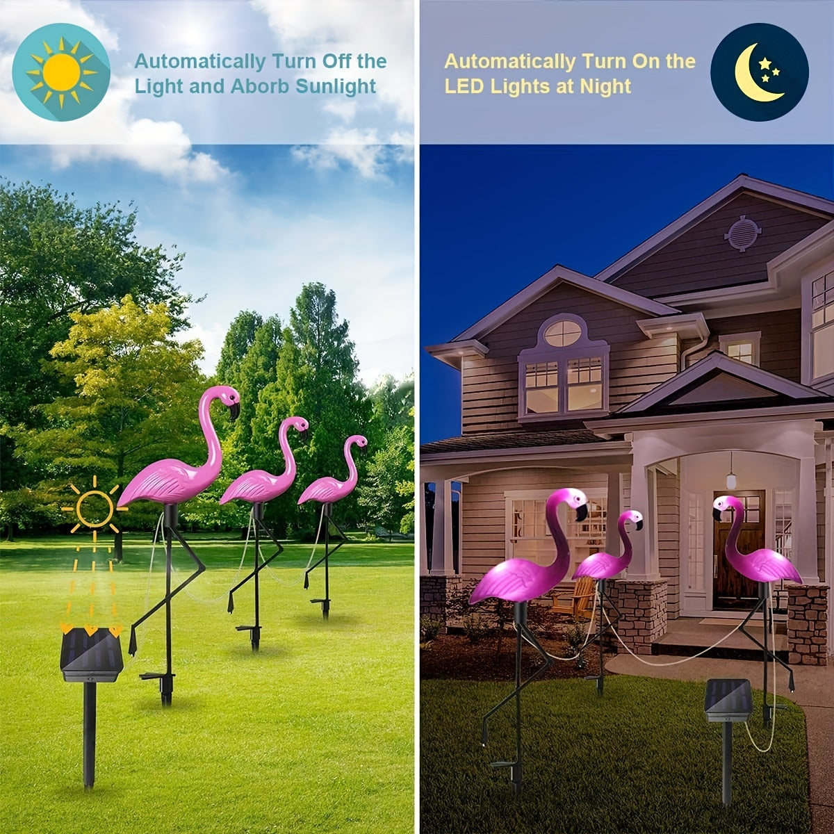 LCHPMY 1 pieza/2 piezas/4 piezas/3 piezas/2 juegos de luces LED solares con forma de flamenco, control táctil, batería recargable de níquel, decoración exterior de plástico con temática animal para jardín, césped, patio, estanque, patio trasero, Hallowee