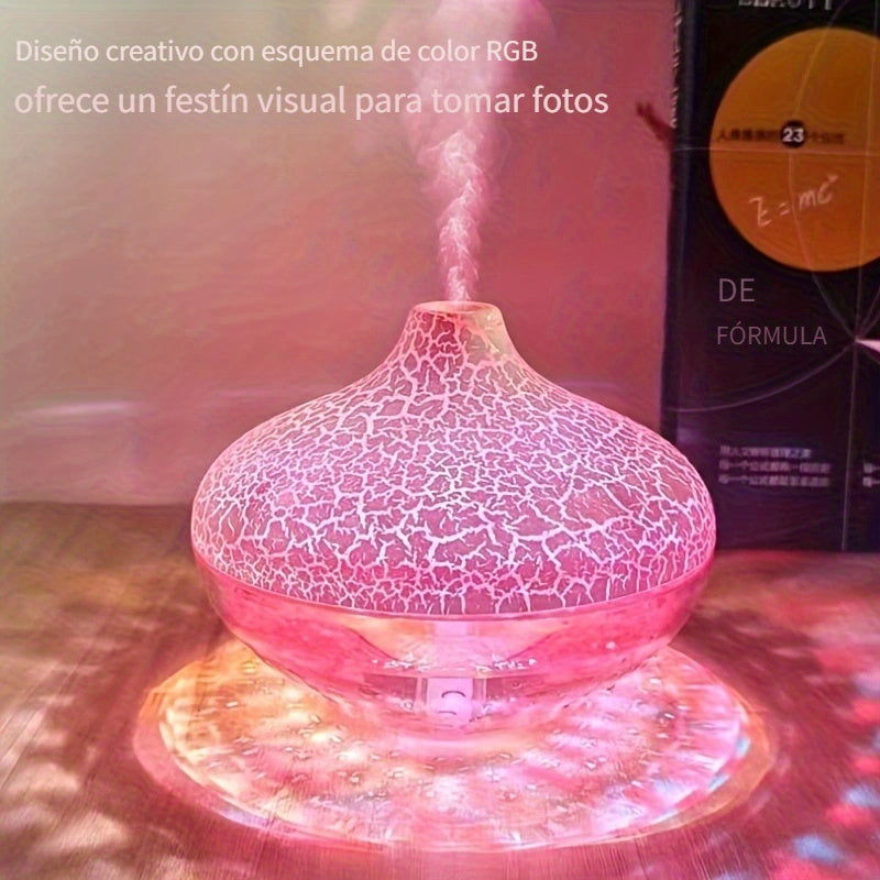 1pc de nuevo humidificador difusor de aroma de luz LED de cristal, 300 ml adecuado para múltiples escenarios, humidificador de grietas de cristal con luz ambiental colorida, dispositivo de hidratación de niebla nano silenciosa, no incluye baterías, alime