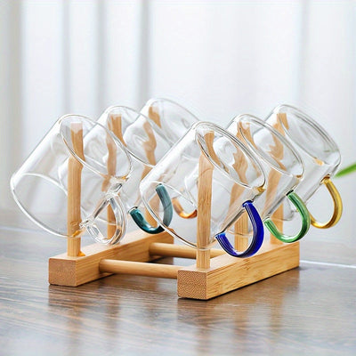 Organizador de tazas de bambú elegante - Estante de almacenamiento resistente al polvo para juegos de té y vajilla de vidrio