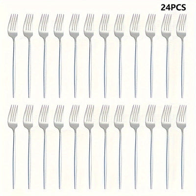 Juego de 24 piezas de tenedor de acero inoxidable con acabado pulido, disponible en colores dorado y plateado - Accesorios de cocina y comedor