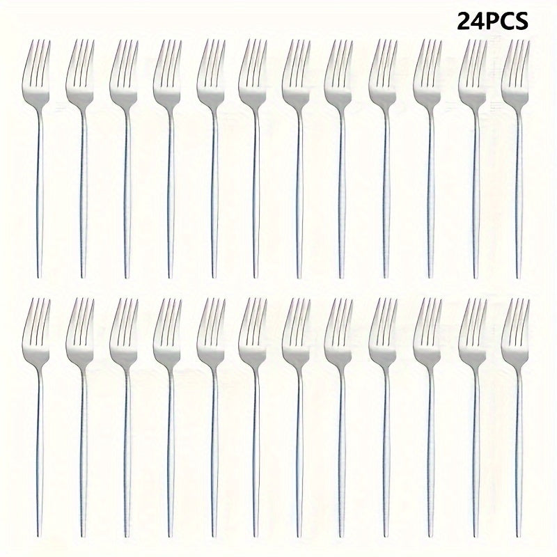 Juego de 24 piezas de tenedor de acero inoxidable con acabado pulido, disponible en colores dorado y plateado - Accesorios de cocina y comedor