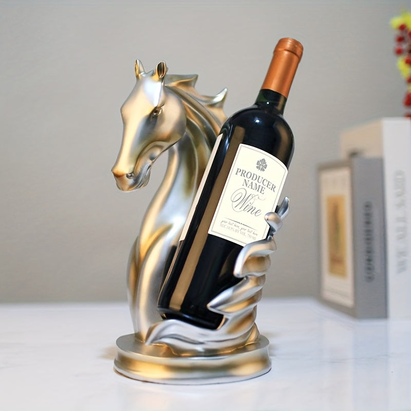 Soporte Elegante para Botellas de Vino con Cabeza de Caballo - Construcción Robusta en Resina, Decoración Espaciosa para Sala, Comedor o Bar - Centro Moderno y Creativo, Artesanía Detallada