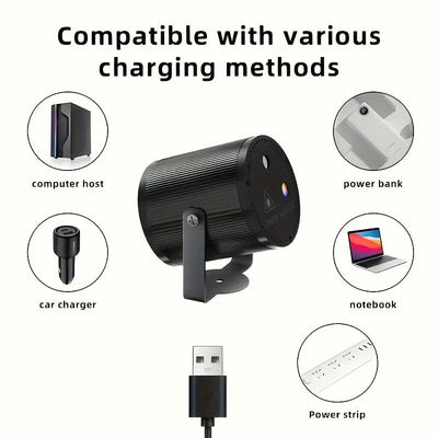 Luz Láser Cilíndrica Negra con Alimentación USB - Decorativa, Bajo Consumo (<0.4mW), Portátil para Sonido En Vivo y Iluminación