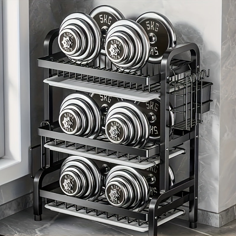 1pc Estante de Secado de Acero Inoxidable de 2 Niveles con Sistema de Drenaje, Organizador de Encimera de Gran Capacidad para Platos, Boles y Tablas de Cortar - Estantería Multifuncional para Cocina