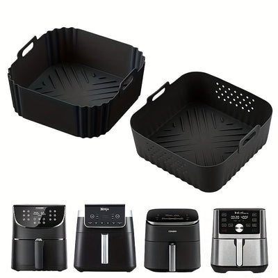 2 unidades de forros de silicona para freidora de aire de 22,35 cm para freidoras de aire de 5,5 a 7 QT, resistentes al calor y fáciles de limpiar, sartenes de silicona para freidora de aire Ninja AF181, AF180, AF141, AF140, Philips HD9270, adecuados par