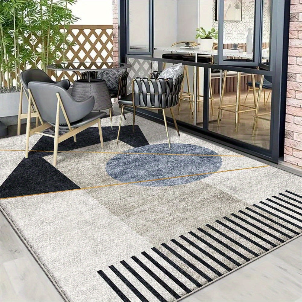 Alfombra de Terciopelo/853g/m² con Patrón Geométrico Abstracto para Jardín - Experiencia Lujosa de Camping, Suave y Antideslizante Lavable a Máquina, Diseño Moderno Grande para Uso Exterior