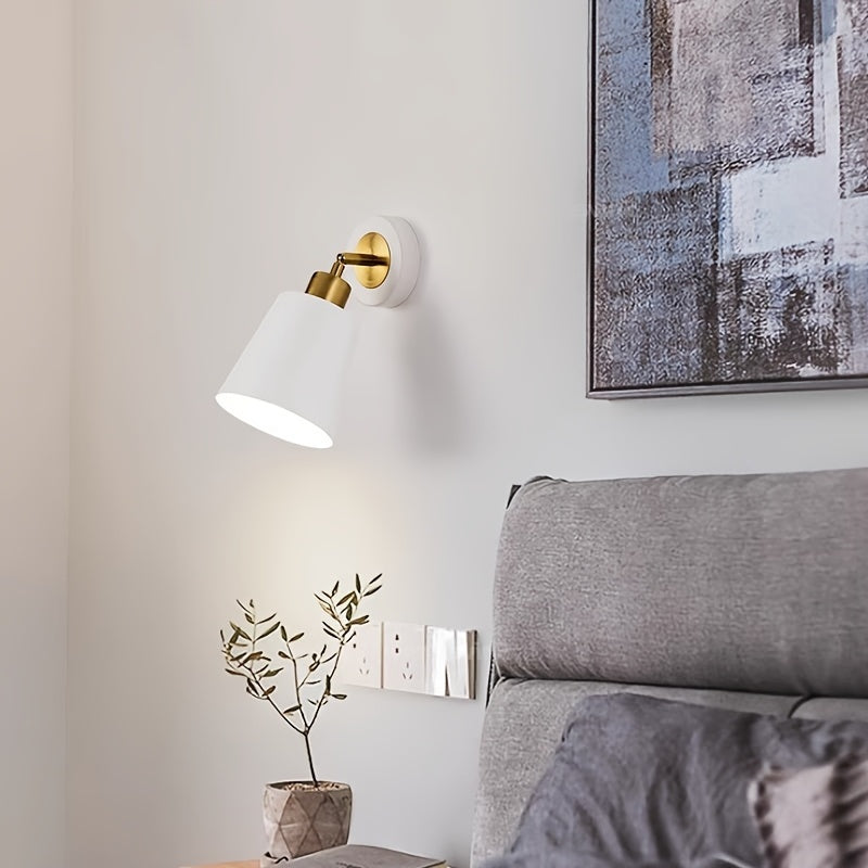 1/2pcs, Lámpara de Pared Moderna para Interior, Cuerpo Metálico Dorado con Pantalla, Portalámparas E27, Instalación Directa, Ideal para Dormitorio, Sala o Pasillo, Bombilla No Incluida