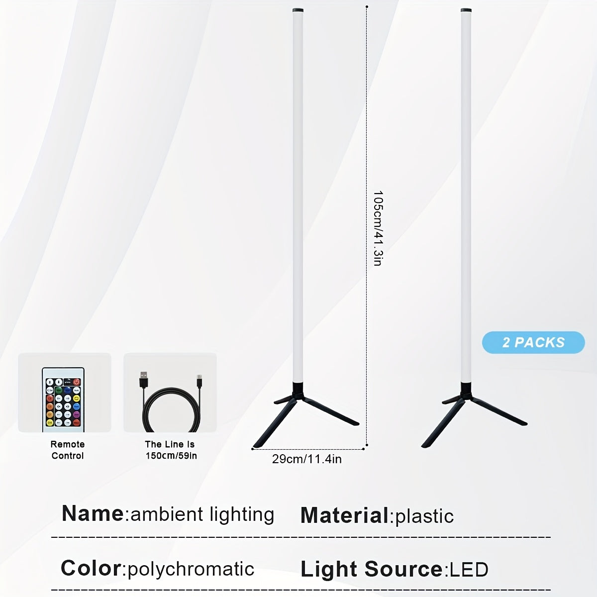 Lámpara LED moderna para esquina con control remoto inteligente - Multicolor RGB, alimentación por USB, 4 modos para música, sala de juegos, dormitorio, decoración navideña, luz ambiental musical | Luz decorativa moderna | Construcción en plástico