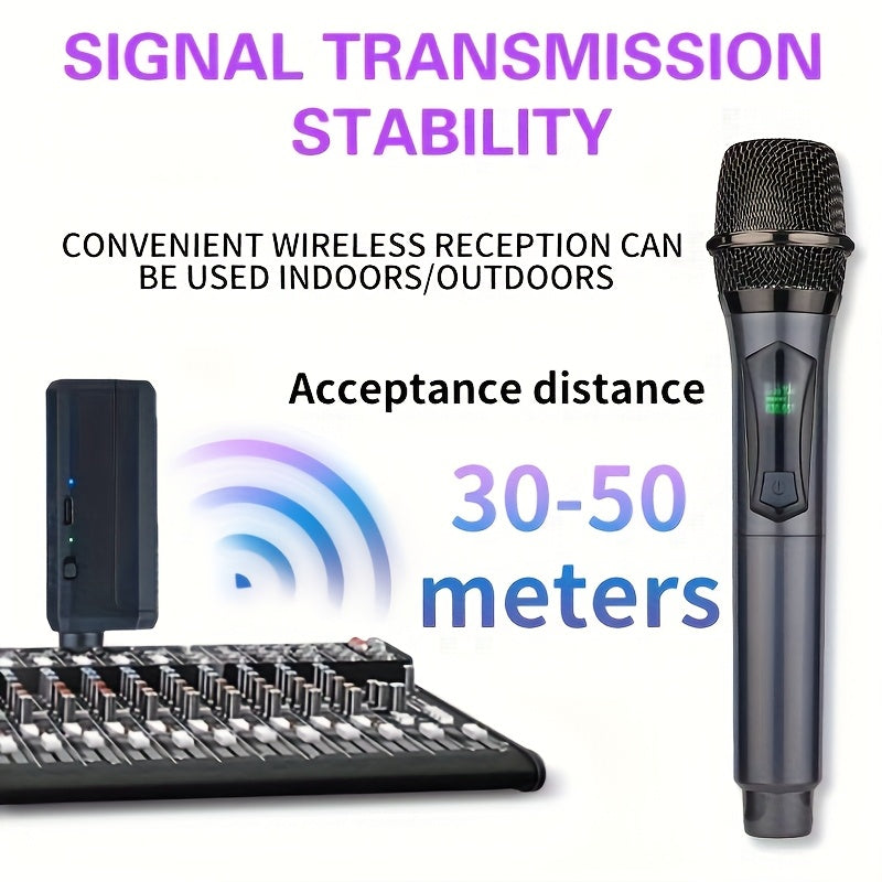 Micrófono inalámbrico YAMNWEO, micrófono inalámbrico UHF recargable con receptor, 160 pies, negro