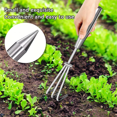 Juego de 3 piezas de pinzas de acero inoxidable reforzado con dientes semiesféricos y mango antideslizante. Incluye rastrillo de playa, herramienta de cuchara para jardinería y suelo duro. Kit de herramientas multiusos duraderas y resistentes a la herrum
