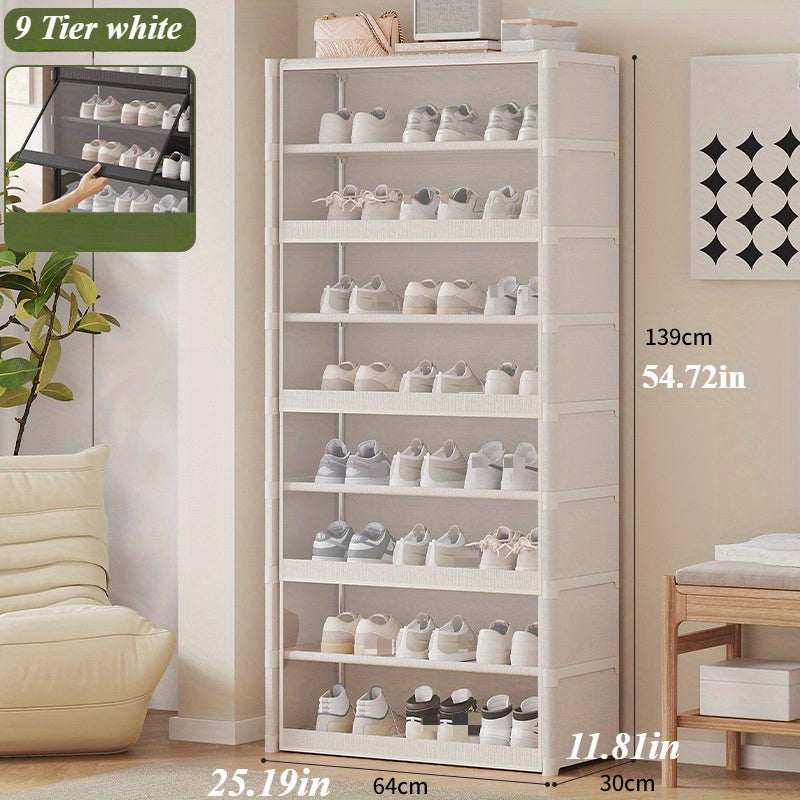 1 pza. zapatera transparente antipolvo con puerta abatible, capacidad para 40-45 pares, organizador de zapatos alto independiente para entrada y pasillos, regalo ideal para el día de la madre, caja de almacenaje elegante en blanco, organizador de zapatos