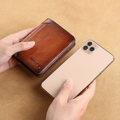 1 pza. billetera de cuero genuino para hombre, delgada, con bloqueo RFID, gran capacidad, múltiples ranuras para tarjetas, compartimentos con cierre, ideal para identificación, tarjetas de crédito, efectivo, regalo perfecto para Navidad, aniversario, cum