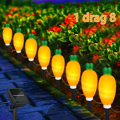 Luces LED solares de conejo/nabo de 8 huevos de Pascua, luces decorativas de ambiente festivo para exteriores, luces de jardín para exteriores, alimentadas por energía solar, adecuadas para jardín, césped, acera, camino de entrada, patio, paisaje decorat