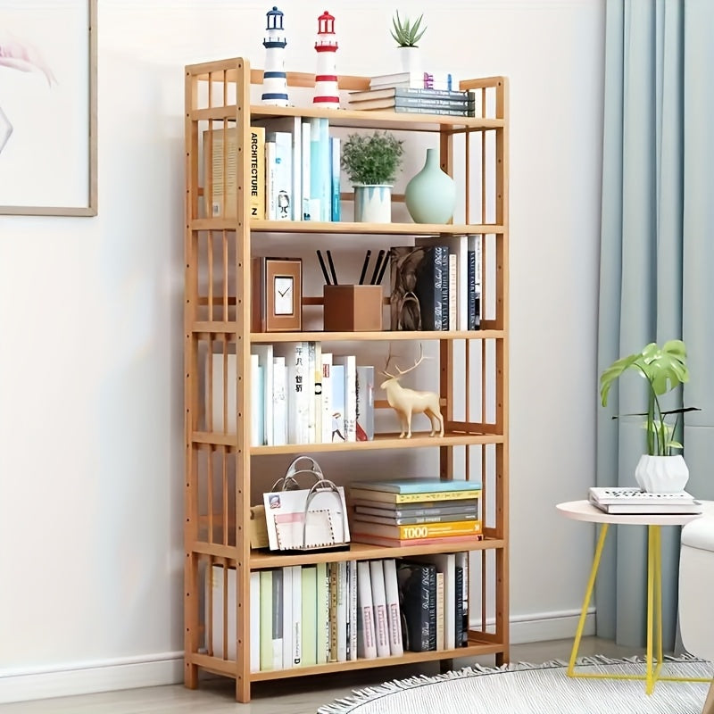 Estantería de Madera de Bambú Ajustable de 4/5/6 Niveles - Color Madera Natural, Montaje Fácil, Altura de 68.58 cm, Organizador Versátil para Cocina, Sala de Estar, Oficina - Mueble Robusto y Multipropósito, Estantes para Libros