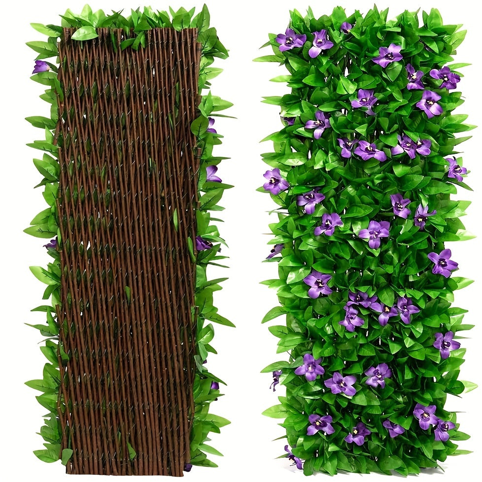 1 pieza de pantalla de valla de privacidad de hiedra artificial expansible con diseño de orquídea - Color dual morado/blanco, 2 en 1, decoración de seto y protección de privacidad para jardín, boda, patio - No necesita electricidad, material plástico dur