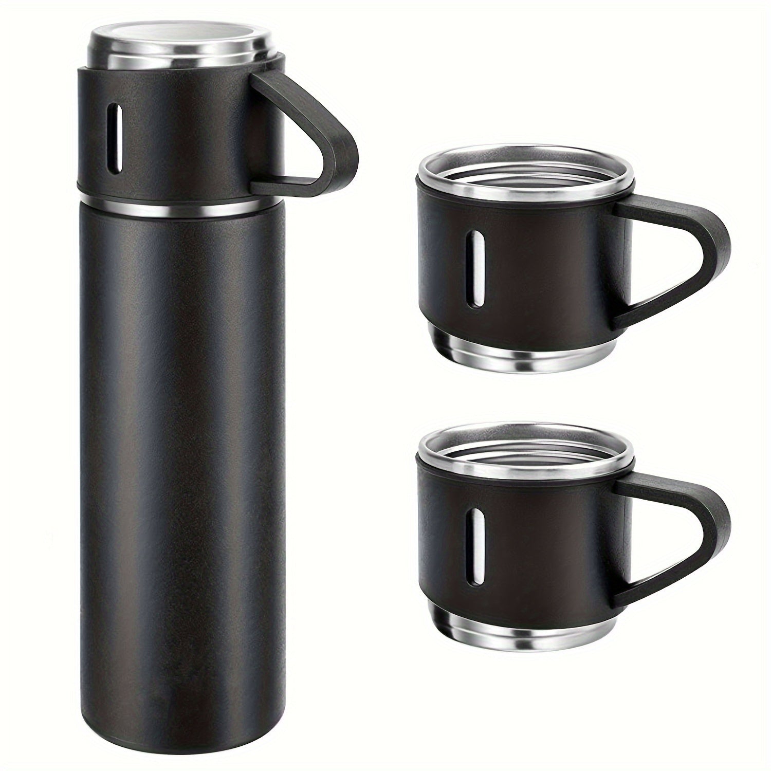 1 juego de tazas de vacío de acero inoxidable 304 para negocios, con 3 tapas, regalo portátil para exteriores.