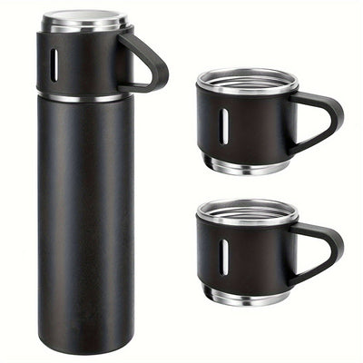 1 juego de tazas de vacío de acero inoxidable 304 para negocios, con 3 tapas, regalo portátil para exteriores.