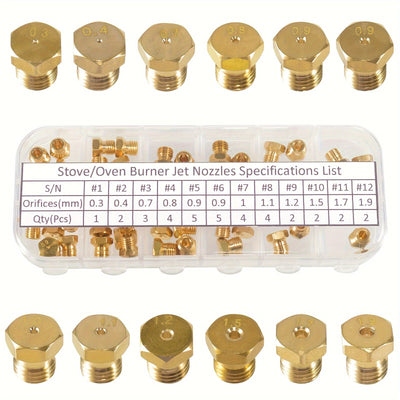 Kit de Conversión de Boquilla de Chorro para Estufa/Horno de Cobre STPCTOU de 36 piezas, Puntas de Rociador de Gas M6x0.75mm, Piezas de Repuesto para Propano LP y Gas Natural, Rango de Orificio de 0.3-1.9mm