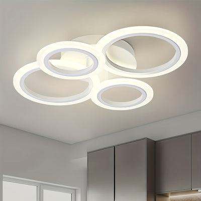 Lámpara de techo LED moderna con 4 luces en forma de anillo, diseño metálico con tono cálido y abrazaderas removibles para fácil instalación - Ideal para cocina, dormitorio, sala de estar, lavandería - Incluye hardware