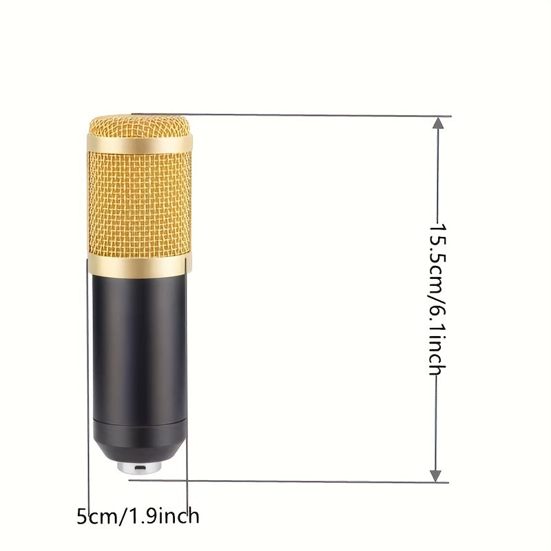 Kit de Podcast con Micrófono de Condensador BM800, Interfaz de Audio V8s con Tarjeta de Sonido En Vivo Todo en Uno, Alimentado por USB/Batería, Conector Jack de 3.5mm, Control de Volumen, Batería de Litio Recargable, Material PP, para Grabación, Transmis
