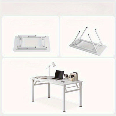 Mesa plegable blanca - Fácil de montar, diseño compacto para hogar, oficina y dormitorios, estructura de madera dura con marco de metal, incluye silla, estética y práctica, adecuada para 11 festivales.