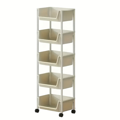 Estante de almacenamiento de plástico de 3/4/5 niveles con ruedas - Organizador versátil para sala de estar, dormitorio, residencia | Uso para todas las estaciones, sin necesidad de ensamblaje, blanco, organizador de almacenamiento de 4 niveles