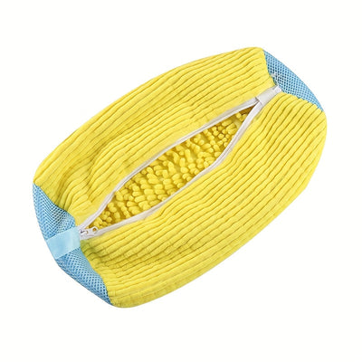 Bolsa Duradera para Lavadora de Zapatos para Todo Tipo de Calzado - Amarilla con Cremallera Azul, Tela de Chenilla con Revestimiento Suave y Reducción de Ruido, Cierre de Nailon Resistente, Apta para Todas las Lavadoras, Protege Zapatillas, Zapatos Casua