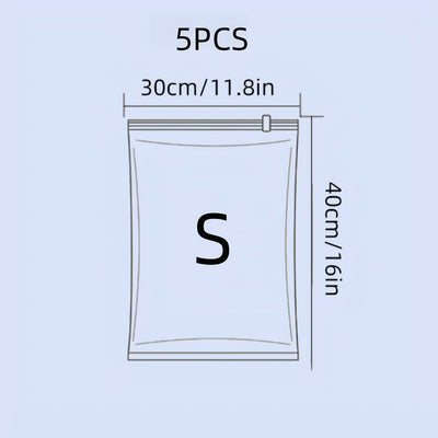 5pcs Bolsas de Almacenamiento al Vacío Enrolladas a Mano - Ahorra Espacio, No Necesita Bomba - Ideales para Viajes y Organización del Hogar, con Cremallera, Multiusos, Bolsas de Plástico Rectangulares para Ropa, Libros y Más