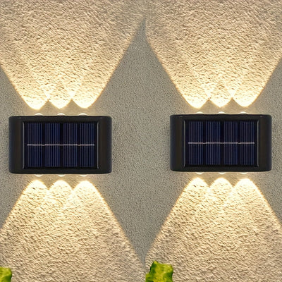 2 pzas. luces solares para pared exterior, luces de pared con doble cabezal, iluminación hacia arriba y abajo, 6 luces LED solares para jardín, calle o paisaje, decorativas, ideales para jardín, patio y balcón, con batería recargable de níquel, capacidad