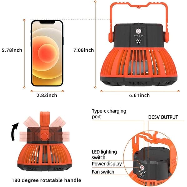 Ventilador Portátil de Camping con linterna LED