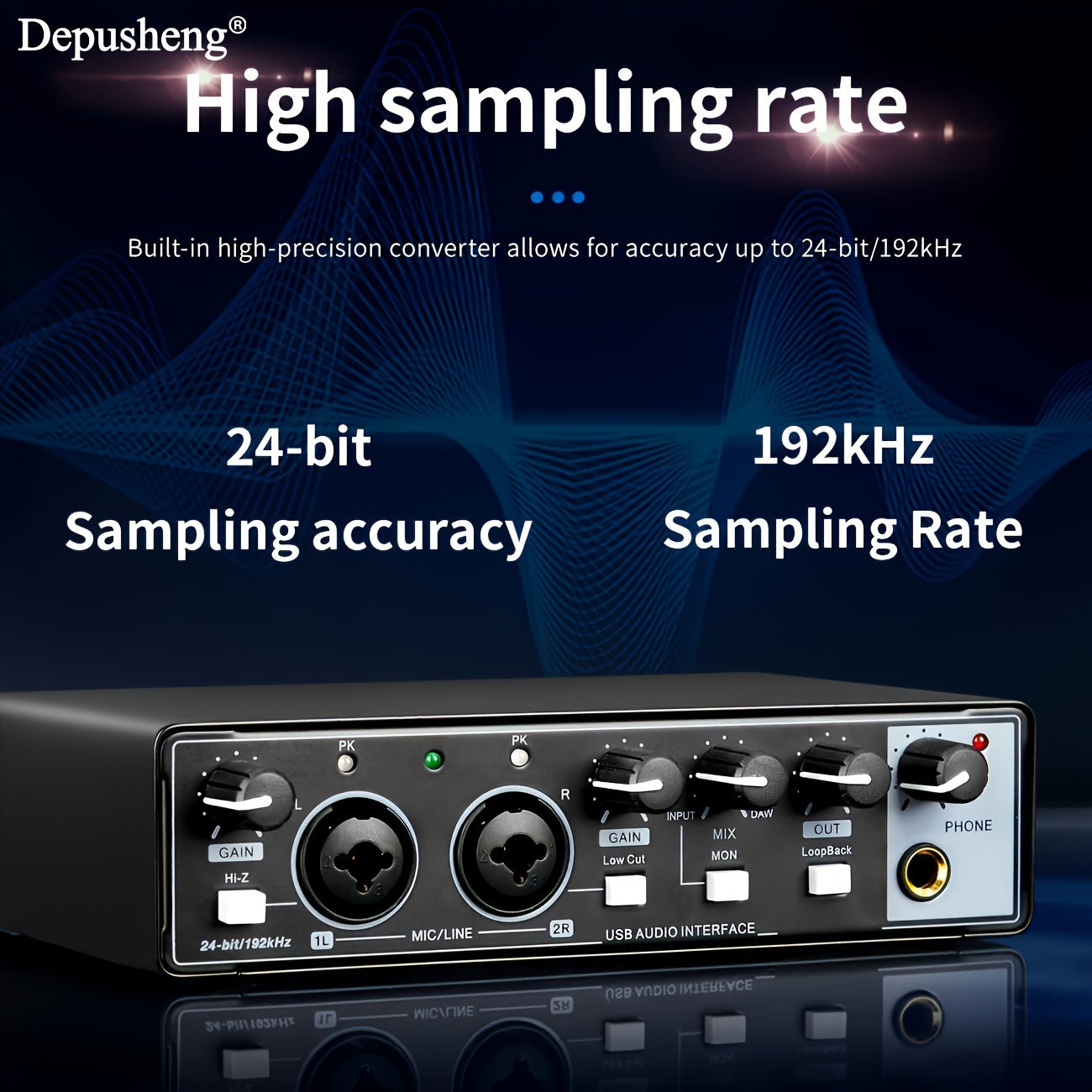 Interfaz de Audio USB de Alta Fidelidad Depusheng con Micrófono, 24-Bits/192kHz, XLR, Alimentación Fantasma, Convertidor de Precisión Integrado para Muestreo Preciso de hasta 24-Bits/192kHz - ABS Duradero, Negro - Ideal para Streaming y Grabación de Músi