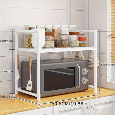 Organizador Multifuncional de Cocina con Ganchos - Estante Impermeable y Versátil para Microondas, Tostadoras, Freidoras de Aire y Otros Electrodomésticos. Construcción Robusta en Plástico/Metal, Estantes Ajustables Ideales para Almacenamiento de Accesor