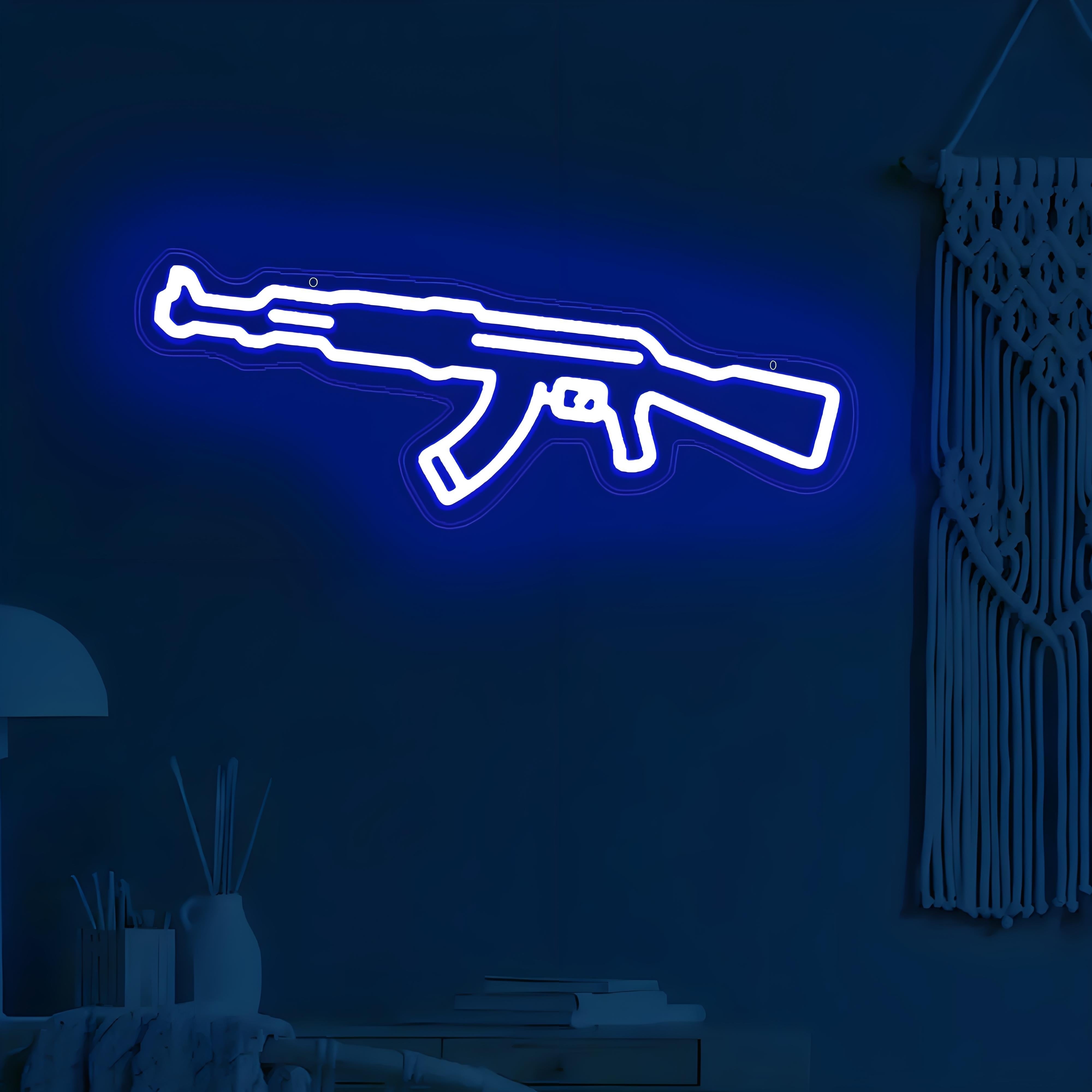 1pc Luminoso de Neón AK47, Decoración de Pared de Juegos Multipropósito con Control de Interruptor, Sin Batería Requerida, Montaje en Pared Incluido, Ideal para Salas de Esports, Bares, Áreas de Juegos al Aire Libre y Decoración de Fiestas