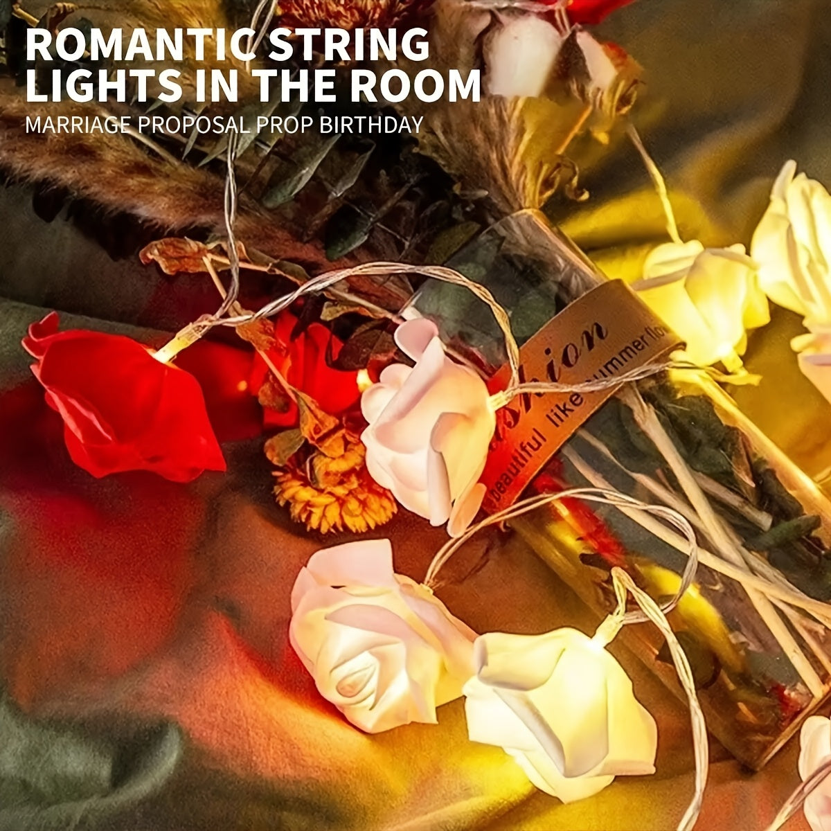 Lámparas de rosa LED de 20 luces, tres colores, ideales para el Día de San Valentín, noches de cita y decoración de la atmósfera de la habitación, lámparas de rosa LED, crean una atmósfera romántica.
