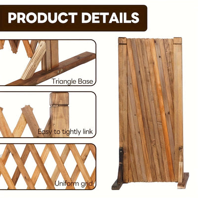 Cerca retráctil sin taladros, 1 unidad, longitud ajustable, madera tratada resistente a la intemperie con diseño de celosía para plantas trepadoras, decoración de jardín interior/exterior, pantalla de privacidad para patio y balcón