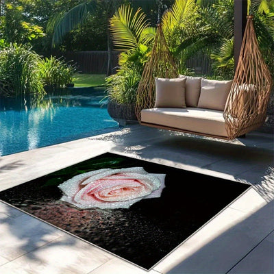 Alfombra de Lujo Seven Deer - Alfombrilla Antideslizante 852gsm para Exterior, Lavable a Máquina, Suelo Interior/Exterior para Sala, Terraza o Jardín - Diseños Elegantes en y Estampado Floral (Rosa Rosa, Decoración para Chimenea) - Área Grande hasta 2.16