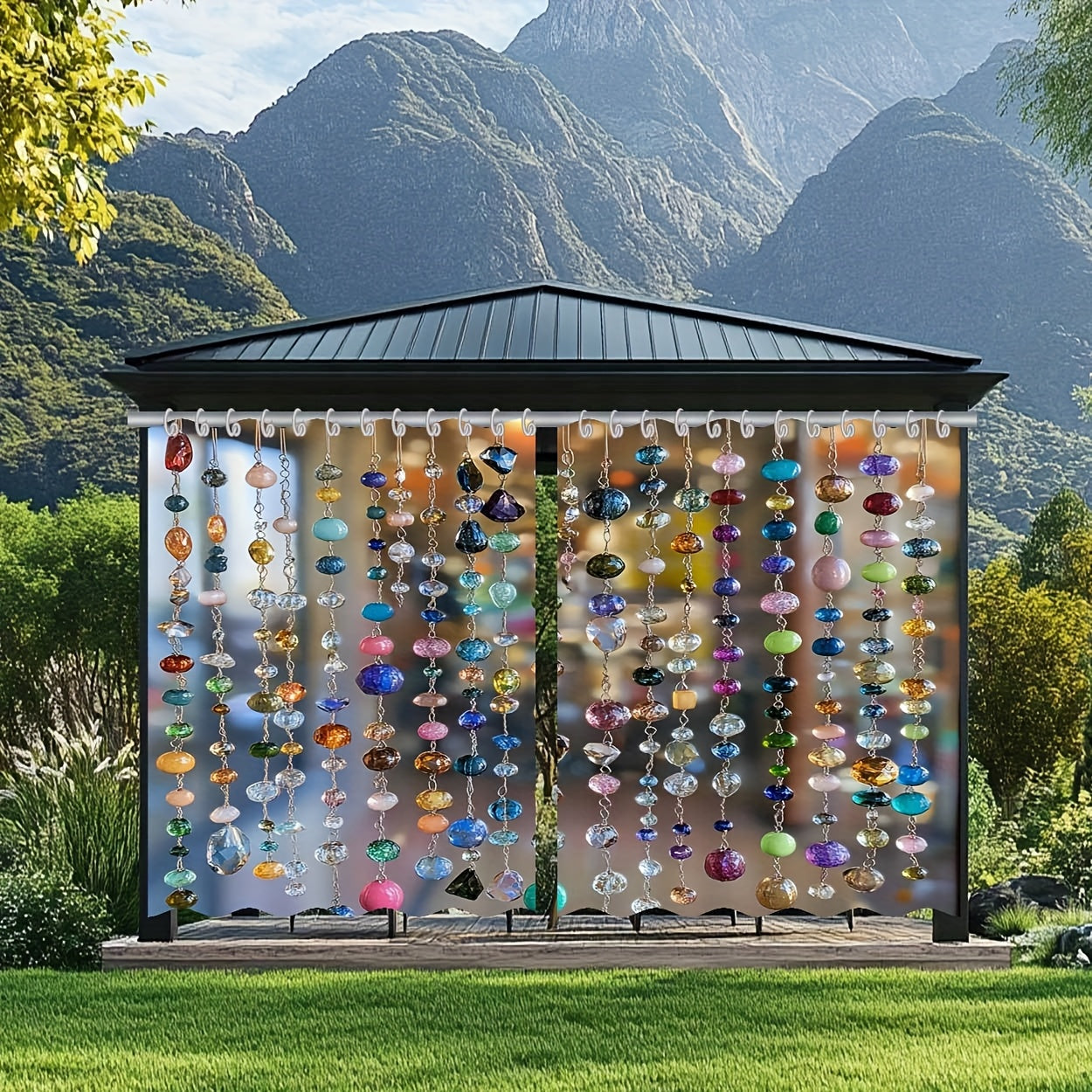 2 piezas, cortinas de exteriores, decorativas para primavera y verano, con patrón decorativo de vista de playa, para puertas, cortinas, patios, exteriores, interiores, telas de fondo, decoraciones festivas, adecuadas para colgar, utilizadas en pasillos,