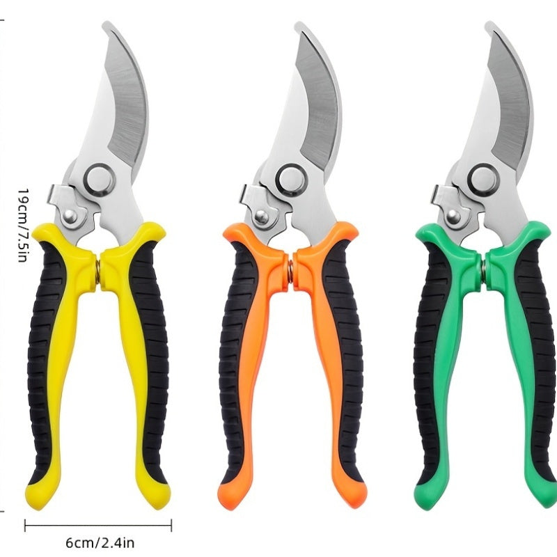 1 pieza de tijeras de poda de ramas de árbol de acero inoxidable con mango ergonómico de goma naranja - Agarre antideslizante cómodo, tijeras de poda duraderas y pesadas para jardín y césped, no se necesita energía para cortar ramas de árbol, herramienta