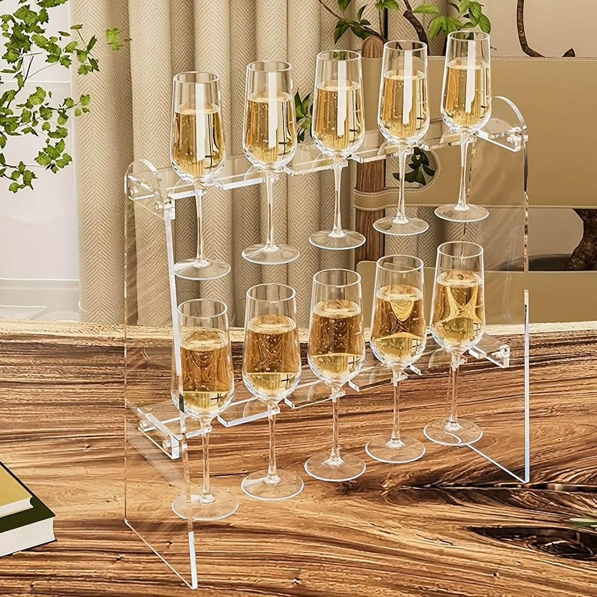 1pc Soporte para Copas de Vino Transparente y Resistente - Organizador Vertical Ahorrador de Espacio, Compatible con Champán, Martini, Highball, Copa Flauta, Vino Tinto - Ideal para Bar en Casa, Restaurante o Fiestas - Diseño Duradero y Fácil de Limpiar
