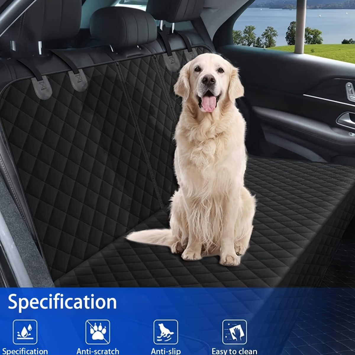 Funda para asiento de auto para perros, impermeable y acolchada de lujo, protectora de asientos traseros largos, antideslizante, compatible con la mayoría de autos, camionetas y SUV con apoyabrazos central