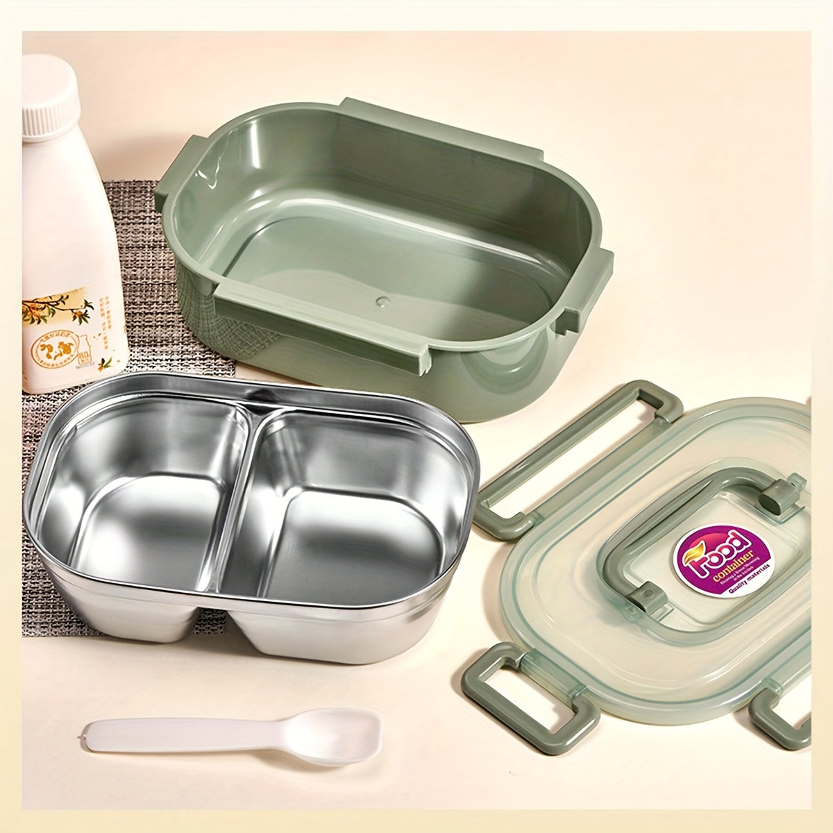 1 pza. lonchera de acero inoxidable aislante, apta para microondas y lavavajillas, con compartimentos, ideal para oficina y estudiantes, perfecta para escuela, comedor y cocina, forma rectangular, regreso a clases
