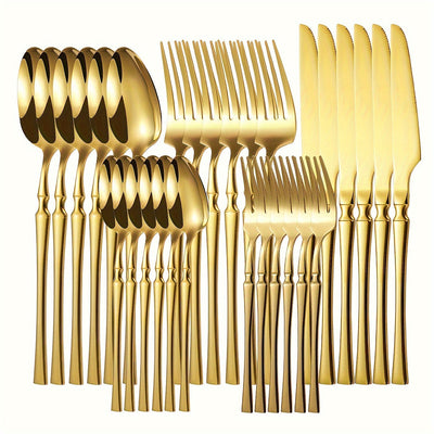 Juego de Vajilla de Acero Inoxidable para Cintura Pequeña de 20pcs/30pcs, Incluye Tenedores, Cucharas, Cucharas de Postre, Tenedores de Fruta y Cuchillos, Muy Adecuado para Cocina de Hogar, Restaurante, Hotel, Boda, Fiesta, Lavavajillas Dorado