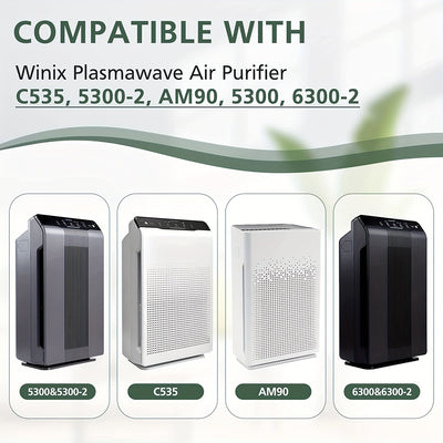 Juego de filtros de repuesto Winix PlasmaWave, 1 filtro HEPA verdadero + 4 prefiltros de carbón, compatible con purificadores de aire C535, 5300-2, 6300-2, P300, 9000, 5000, 5000B, material duradero de plástico y papel